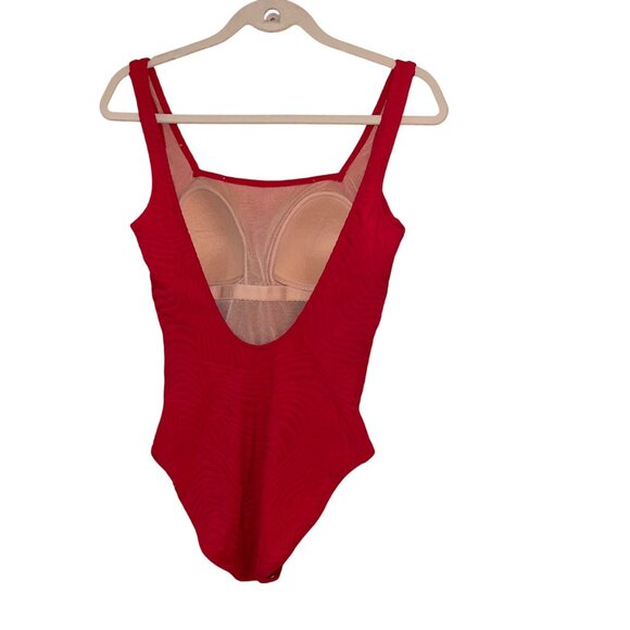 Gottex Vintage Womens Swimwsuit Size 12 Red Square Neck Scoop Back Stretch Knit - Picture 2 of 13